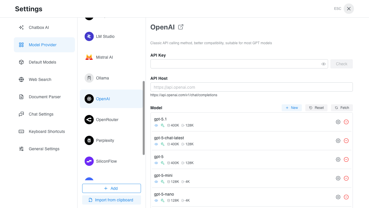 OpenAI Configuration Page