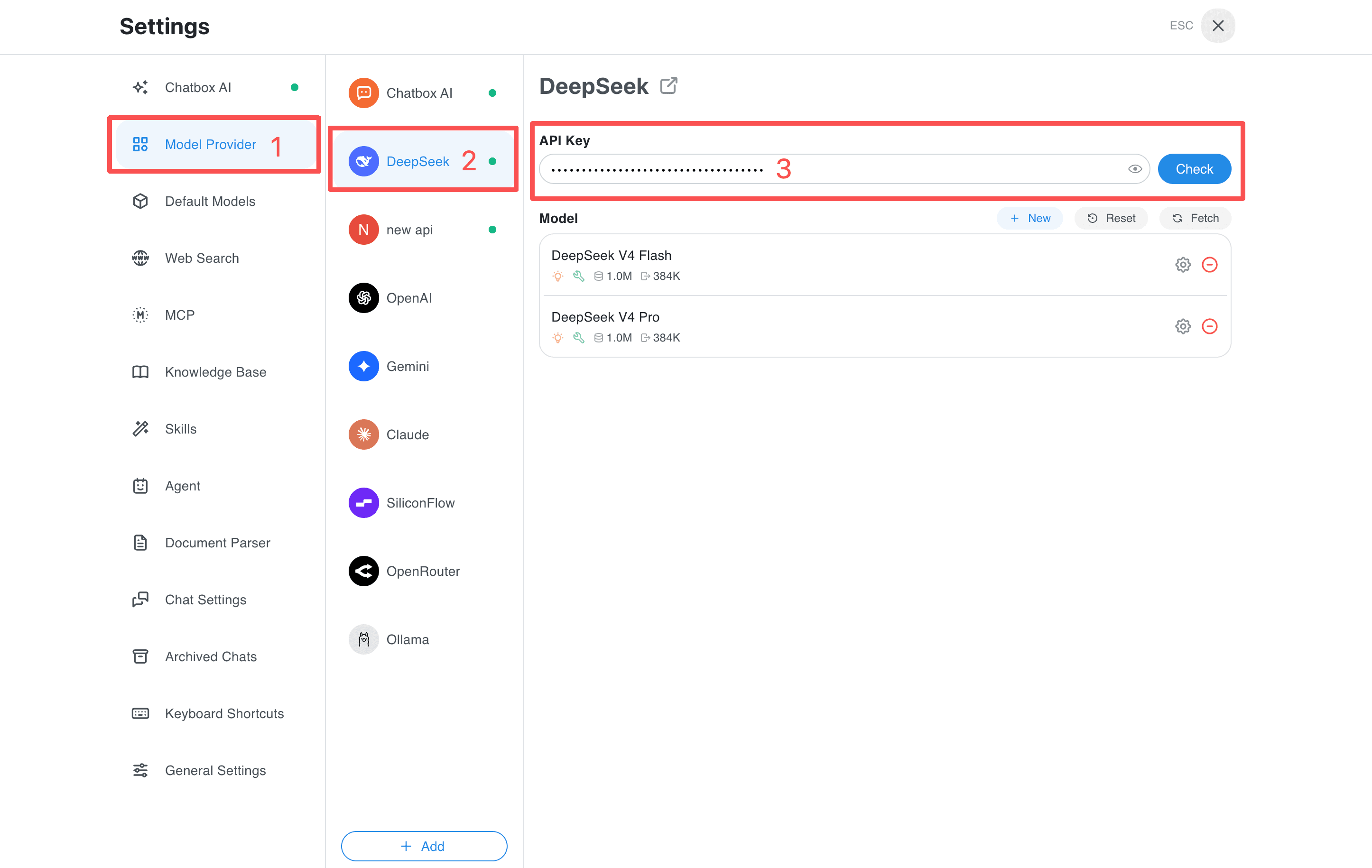 DeepSeek provider configuration (Desktop)