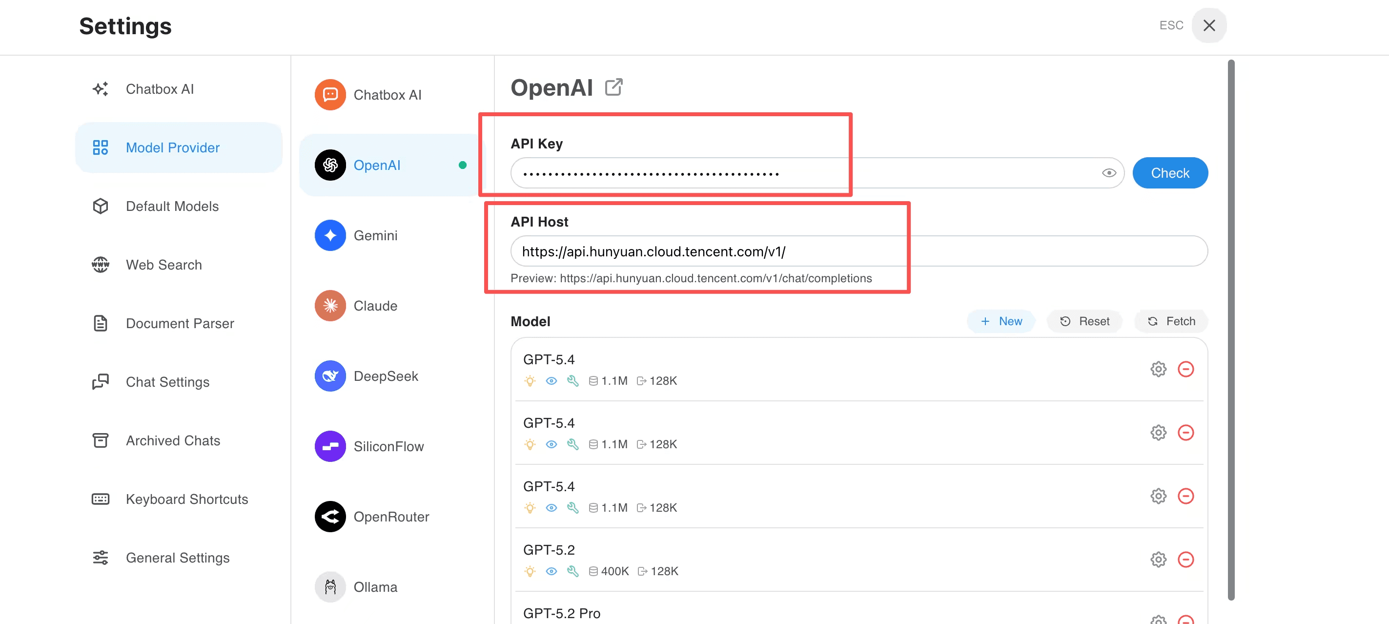 Tencent Hunyuan API key configuration (Desktop)